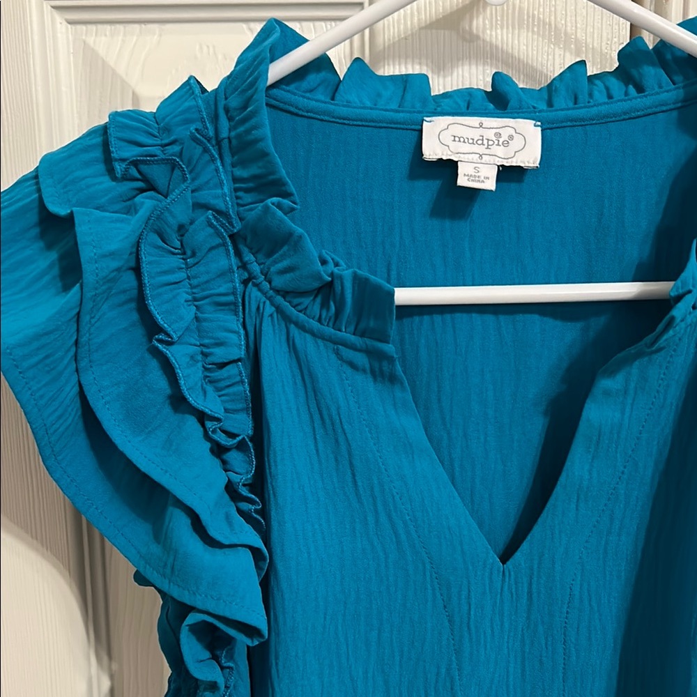 Mud Pie Teal Ruffle Top